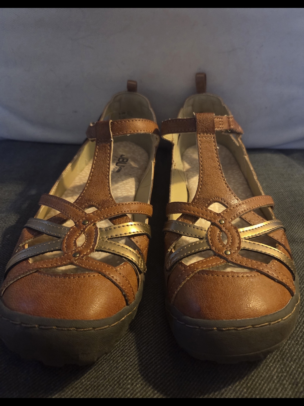 Jambu Brown and Gold T-Strap Comfort Sandals